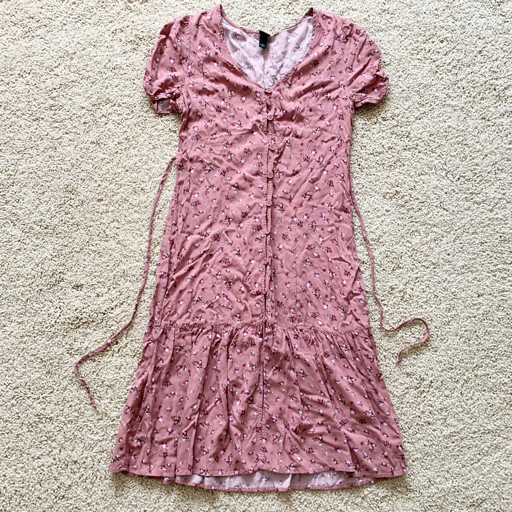 Pink floral midi dress
